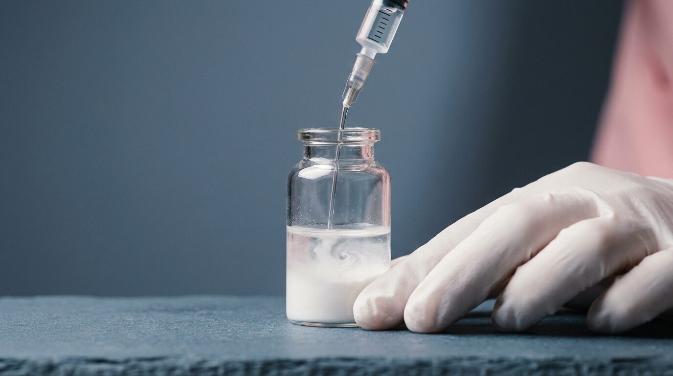 Aufziehen des Wirkstoffs aus einer Glasampulle mit behandschuhter Hand
